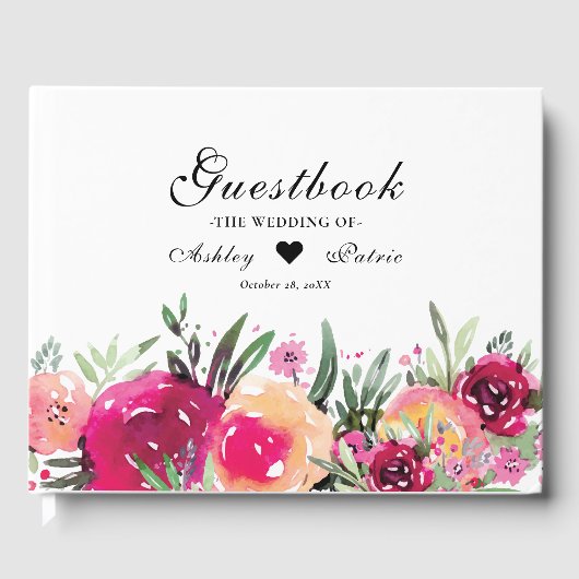 Waterverf Floral Pink Wedding Gastenboek (Voorkant)