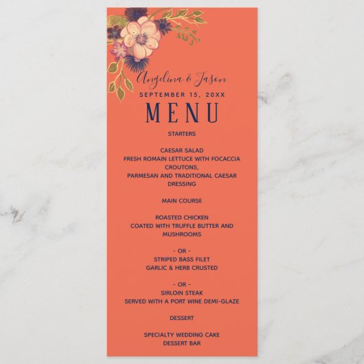 Waterverf Floral Pink Wedding Menu (Voorkant)
