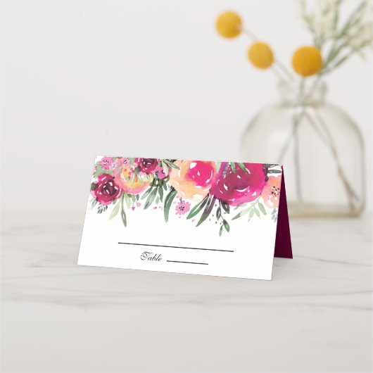 Waterverf Floral Pink Wedding Plaatskaartje (Voorkant)