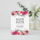 Waterverf Floral Pink Wedding Save the Date Aankondigingskaart (Staand voorkant)