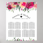 Waterverf Floral Pink Wedding Seating Chart Poster (Voorkant)