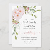 Waterverf Floral Pink Wedding Uitnodiging (Voorkant)
