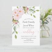 Waterverf Floral Pink Wedding Uitnodiging (Staand voorkant)