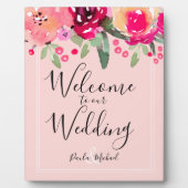 Waterverf Floral Pink Wedding Welcome Plaque Fotoplaat (Voorkant)