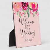 Waterverf Floral Pink Wedding Welcome Plaque Fotoplaat (Zijkant)