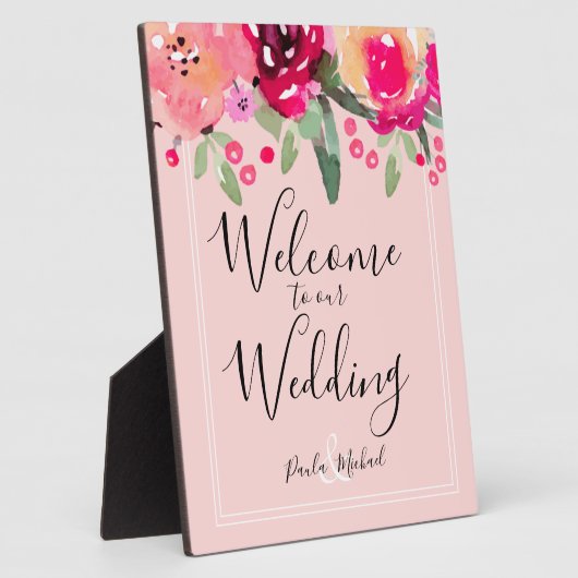 Waterverf Floral Pink Wedding Welcome Plaque Fotoplaat (Zijkant)