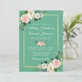 Waterverf Floral Pink White Gold Weddenschap Neo M Kaart (Staand voorkant)