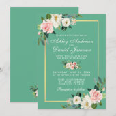 Waterverf Floral Pink White Gold Weddenschap Neo M Kaart (Voorkant / Achterkant)