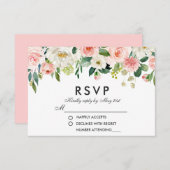 Waterverf Floral Pink White RSVP Weddenschap P (Voorkant / Achterkant)