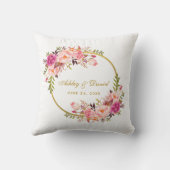 Waterverf Floral Pink Wreath Gold Wedding Kussen (Achterkant)