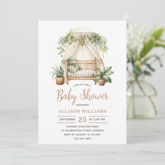 Waterverf Floral Plant Genderneutraal Baby shower Kaart (Staand voorkant)