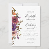 Waterverf Floral Plum Copper Fall Wedding Kaart (Voorkant)