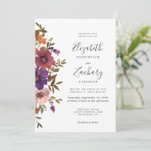 Waterverf Floral Plum Copper Fall Wedding Kaart (Staand voorkant)