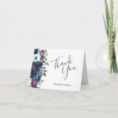 Waterverf Floral Plum Navy Blue Wedding Dank je Kaart (Voorkant)