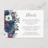 Waterverf Floral Plum Navy Blue Wedding Details Informatiekaartje (Voorkant)