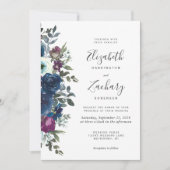 Waterverf Floral Plum Navy Blue Wedding Kaart (Voorkant)