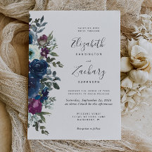 Waterverf Floral Plum Navy Blue Wedding