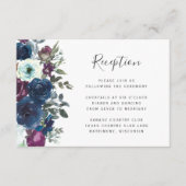 Waterverf Floral Plum Navy Blue Wedding Reception Informatiekaartje (Voorkant)
