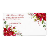 Waterverf Floral Poinsettia Holiday Red Mailing Etiket (Voorkant)