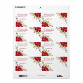 Waterverf Floral Poinsettia Holiday Red Mailing Etiket (Full Sheet)