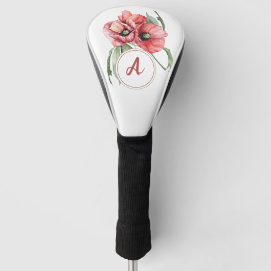 Waterverf Floral Poppy met Monogram Golfheadcover (Voorkant)