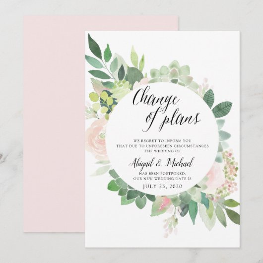 Waterverf Floral Postponed Wedding Update Card Kaart (Voorkant / Achterkant)