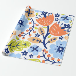 Waterverf Floral Print in Oranje groene vuilnis Cadeaupapier