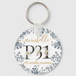 Waterverf Floral Proverbs 31 ・ Een gezonde vrouw ・ Sleutelhanger