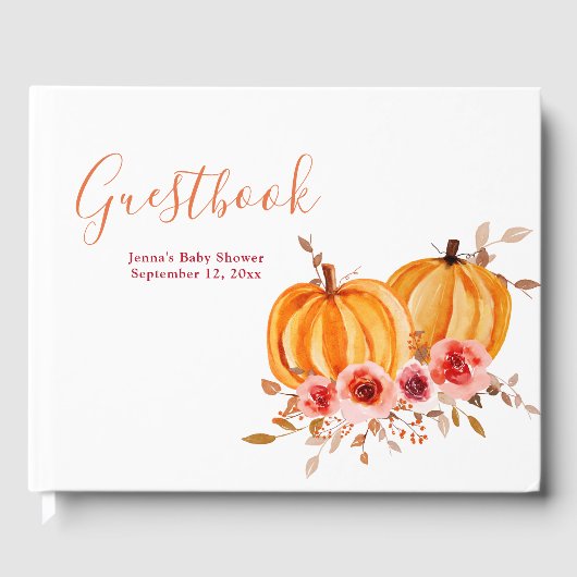 Waterverf Floral Pumpkin | Baby shower-gastboek Gastenboek (Voorkant)