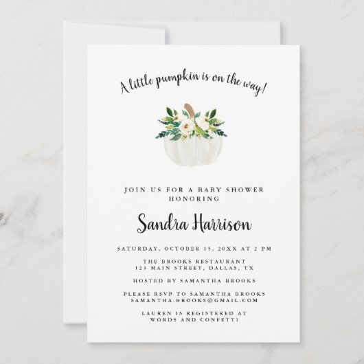 Waterverf Floral Pumpkin Baby shower Kaart (Voorkant)