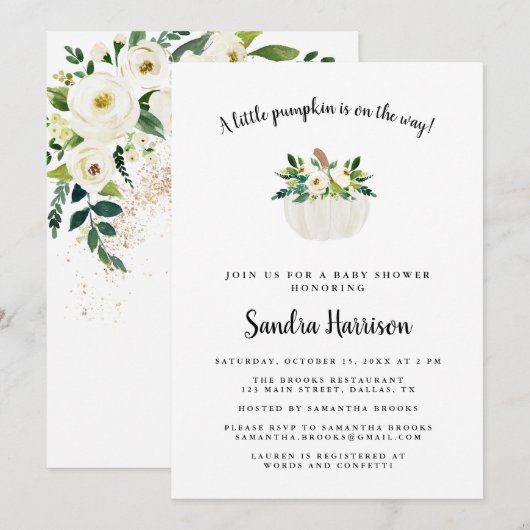 Waterverf Floral Pumpkin Baby shower Kaart (Voorkant / Achterkant)