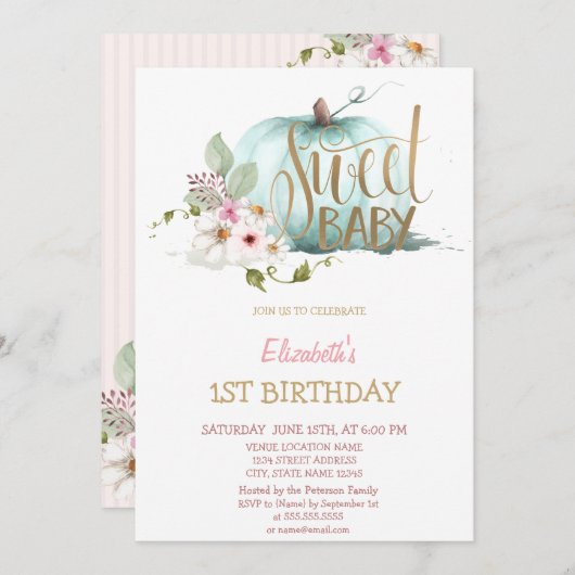 Waterverf Floral Pumpkin gestreept op zaterdag Kaart (Voorkant / Achterkant)