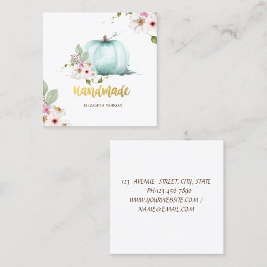 Waterverf Floral Pumpkin, Handmade Vierkante Visitekaartje (Voorkant / Achterkant)