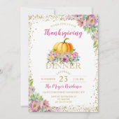 Waterverf Floral Pumpkin Thanksgiving Uitnodiging (Voorkant)