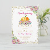 Waterverf Floral Pumpkin Thanksgiving Uitnodiging (Staand voorkant)