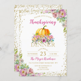 Waterverf Floral Pumpkin Thanksgiving Uitnodiging