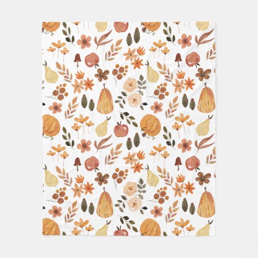 Waterverf Floral Pumpkins and Leaves Fleece Deken (Voorkant)