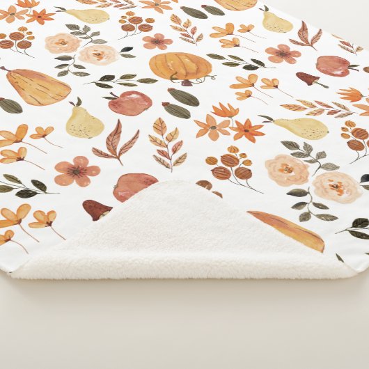 Waterverf Floral Pumpkins and Leaves Sherpa Deken (3/4)