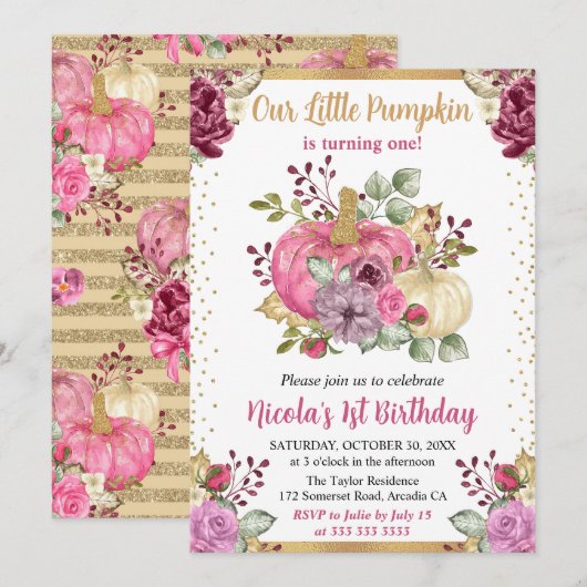 Waterverf Floral Pumpkins Herfst 1e verjaardag Kaart (Voorkant / Achterkant)