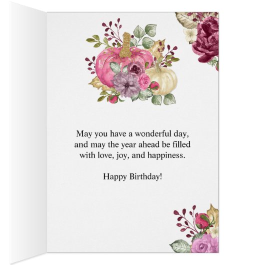 Waterverf Floral Pumpkins Herfst Birthday Kaart (Binnen (Rechts))
