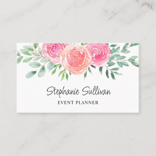 Waterverf Floral QR Code Event Planner Visitekaartje (Voorkant)