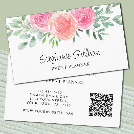 Waterverf Floral QR Code Event Planner Visitekaartje