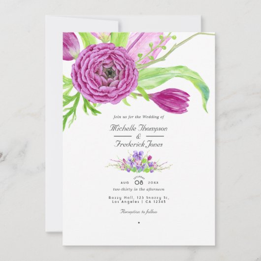 Waterverf Floral QR Code RSVP Spring Wedding Kaart (Voorkant)