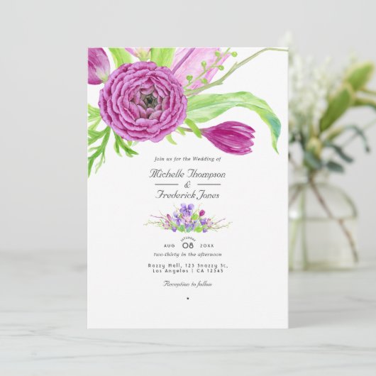 Waterverf Floral QR Code RSVP Spring Wedding Kaart (Staand voorkant)