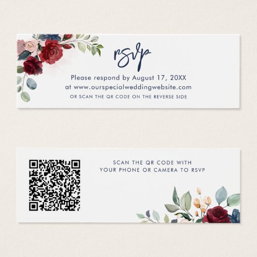 Waterverf Floral QR Code Script Wedding RSVP Kaart (Voorkant /achterkant)