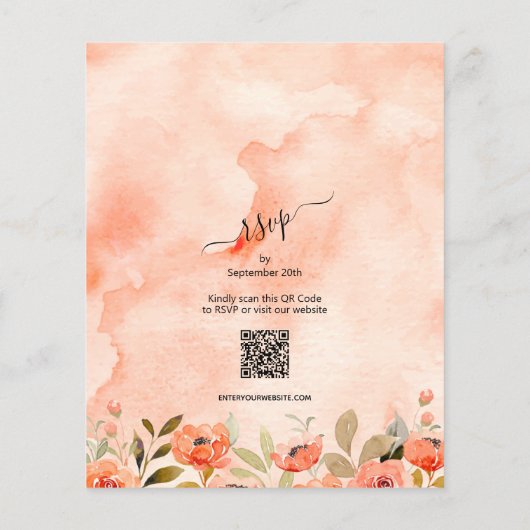 Waterverf Floral QR Code Wedding nodigt uit (Achterkant)