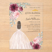 Waterverf Floral Quinceanera 15e verjaardag Acryl Uitnodigingen (Voorkant)
