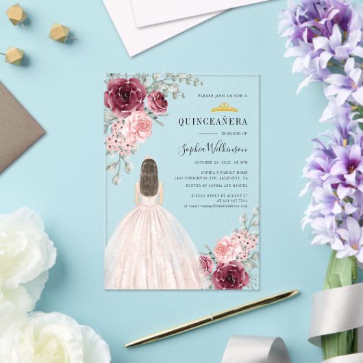 Waterverf Floral Quinceanera 15e verjaardag Acryl Uitnodigingen (Insitu (Huwelijk))