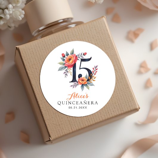 Waterverf Floral Quinceanera 15e verjaardag Ronde Sticker