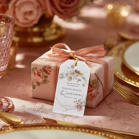 Waterverf Floral Quinceanera Cadeaulabel